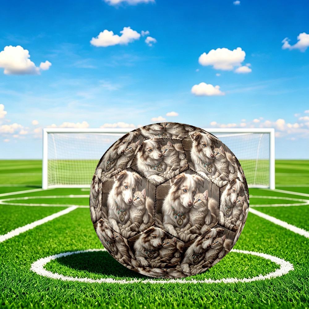 1pc Dog Cat Friendship Theme Soccer Ball Football, Size 5, Lightweight PVC, Durable Outdoor Training Soccer Ball, Gift M61434