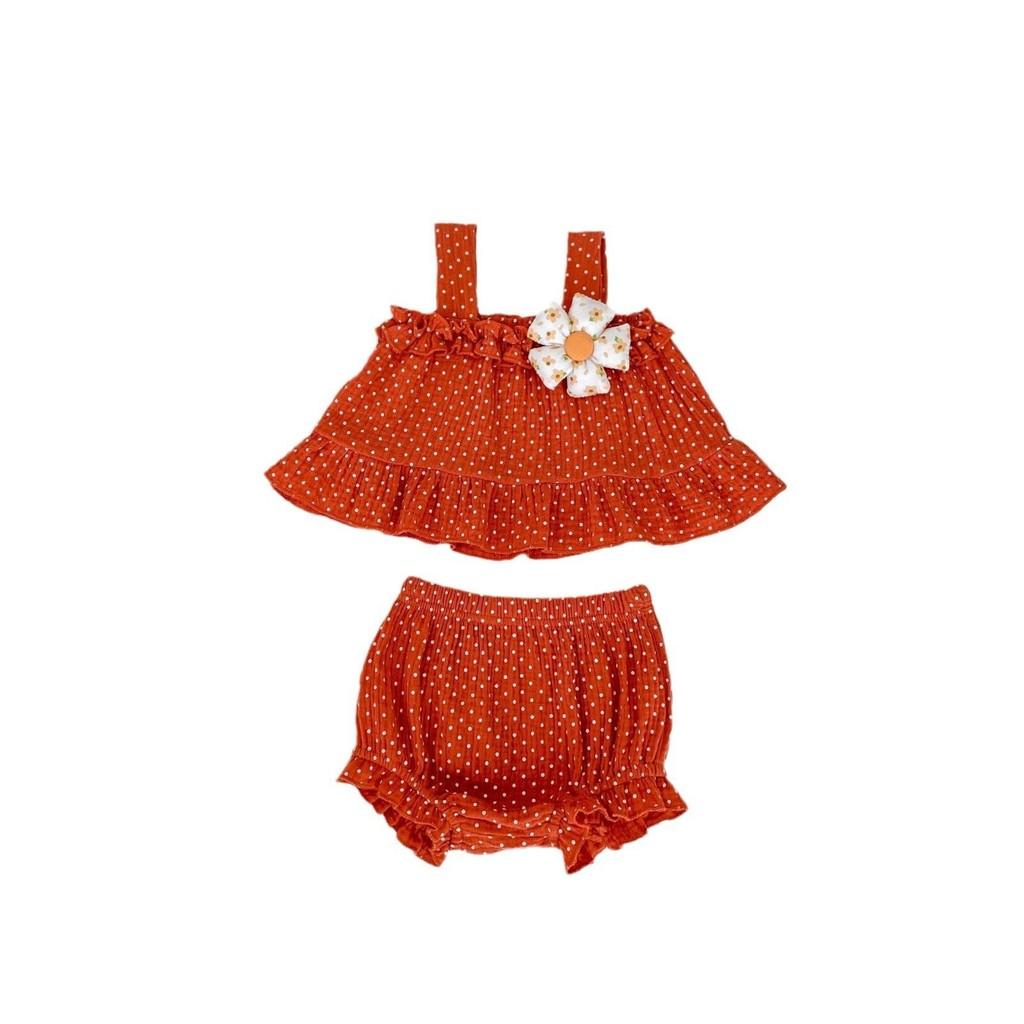 Cute 2024 Summer Infant Girl's Sweet Floral Dot Print Sleeveless Outfit With Shorts