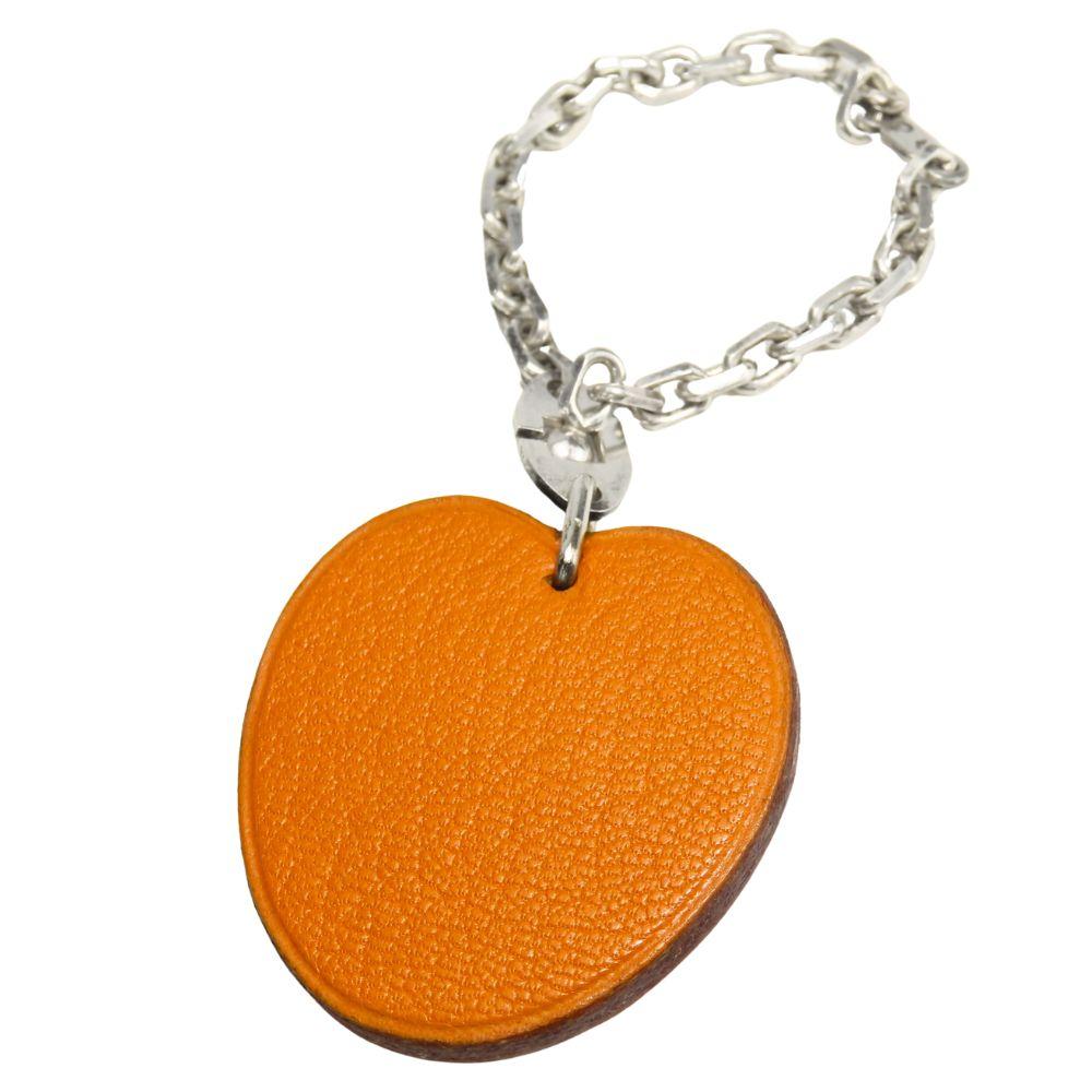 Used HERMES Bag charm leather/Silver925 Orange Accessories