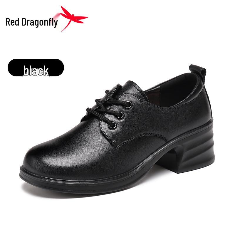 Red Dragonfly Women s Genuine Leather Loafers - Thick Sole, High Heel, Casual Autumn Style 39 чёрный