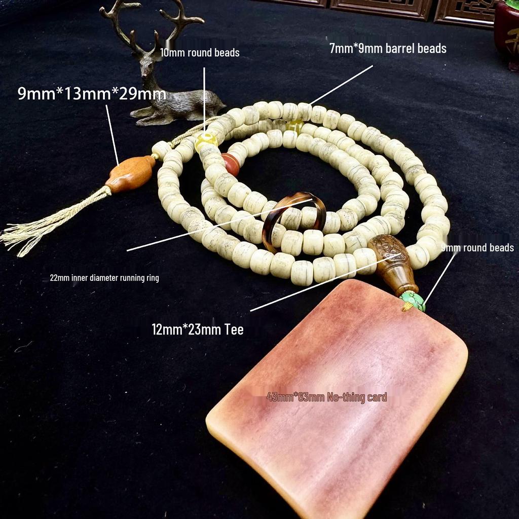 Tibetský Jak Kost Imitace Qiu Roh Dzi Korálkový Náhrdelník s Kaviárovým Vzorem - Unisex Budhistické Růžencové Doplňky.