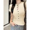 Sommer Neues Amerikanisches Heißes Mädchen Intrigantes Halboffener Kragen Kurzärmeliges T-Shirt für Damen Ins Vielseitiges Schlankes Oberteil