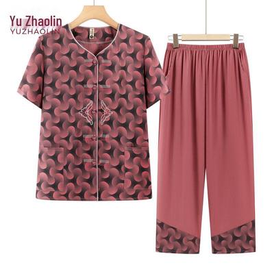 Yuzhaolin Elderly Women's Summer Tang Suit Style Shirt Set