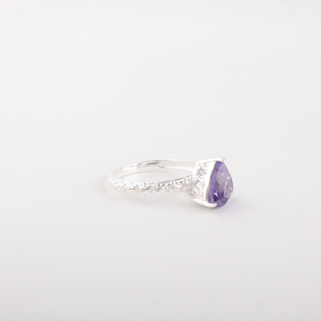 Iolite Gemstone 925 Solid Silver Jewelry Handmade Prong Set Trunnion Cut Ring CZR-10-12