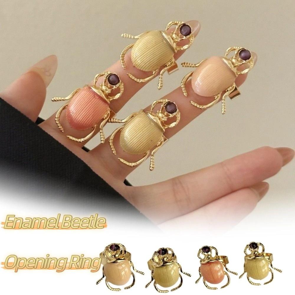 Punk Style Retro Insect Ring Macaron Color Enamel Beetle Ring Beetle Opening Ring  Decoration