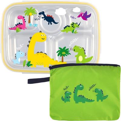 Childrens Cool Dino Bag Stainless Steel Plate Lunch Box, Deep Type, Plate + Lid + Bag, Mixed Colors, Popular Korean Parenting Items