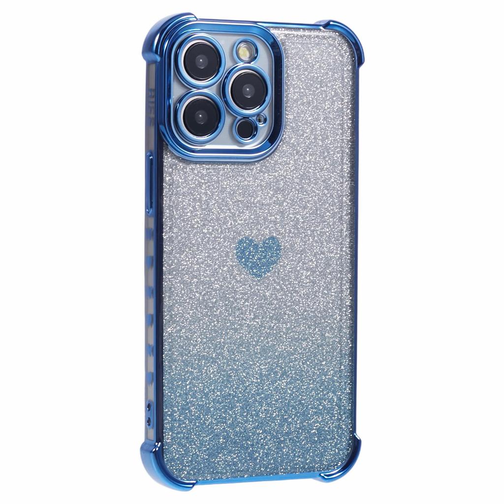 For iPhone 15 Pro Max Case Electroplating Glitter TPU Phone Cover Heart Pattern -  Grey