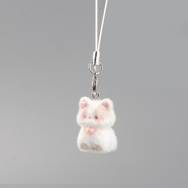 Cute Flocked 3D Resin Bear Keychain Sweet Creative Student Phone Chain Pendant Bag Accessory Phone Strap Gift