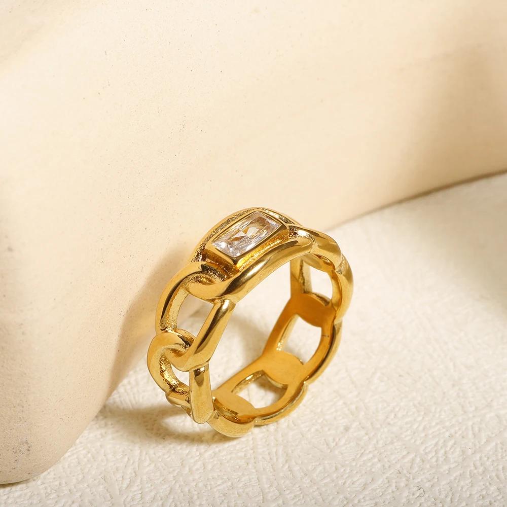 Glänzende Kristall High-End Anlaufgeschützte Mode Geometrische Offene Vergoldete Edelstahlringe für Damen Ehering Schmuck Geschenke