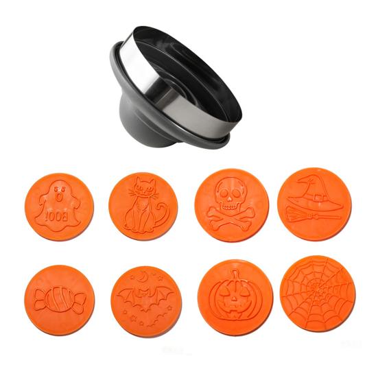 Cookie Cutters for Halloween 8pcs Magnetic Stamp Molds, Pumpkin Ghost And Skeleton Patterns Mold Design, Interchangeable Stainless Steel Embossed
