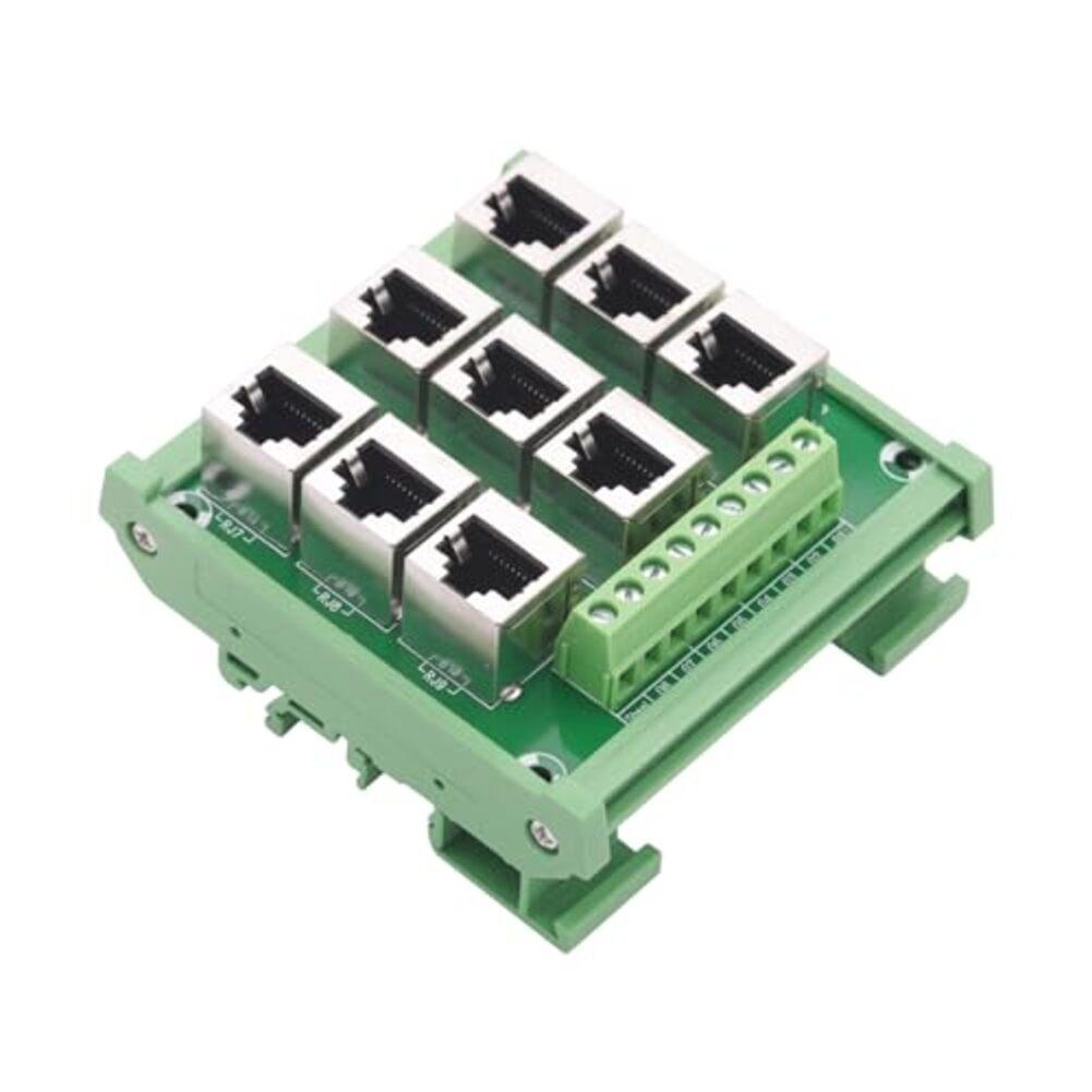 Klemmenblock für RJ45 Ethernet-Port mit 9 Schraubklemmen und kompaktem Design zur DIN-Schienenmontage in Schaltschränken