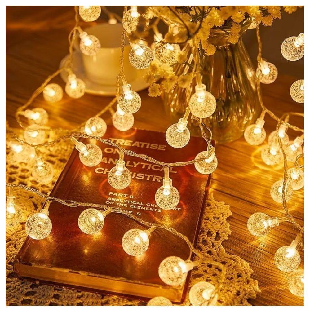 14 LED Crystal Ball String LED Diwali Lights for Decoration for Home 4 Mtr Warm White Waterproof Decorative Lights