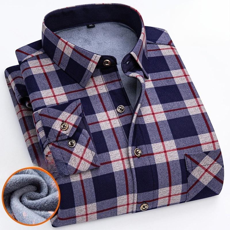 Men's Winter Sherpa Lined Flannel Shirt Jackets Long Sleeve Button Down Fleece Dress Shirts for Men Casual Warm Comfortable Thermal Shirt With Pockets