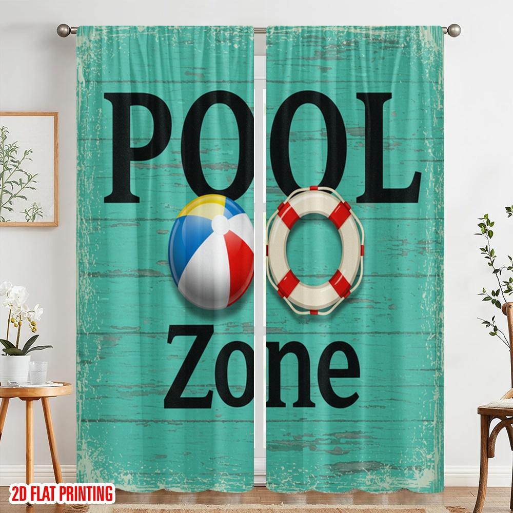2pcs 2D flat printing Party Window Curtains Pool Beach Ball Lifesaver Fabric Without Electricity All Season Party & Holiday