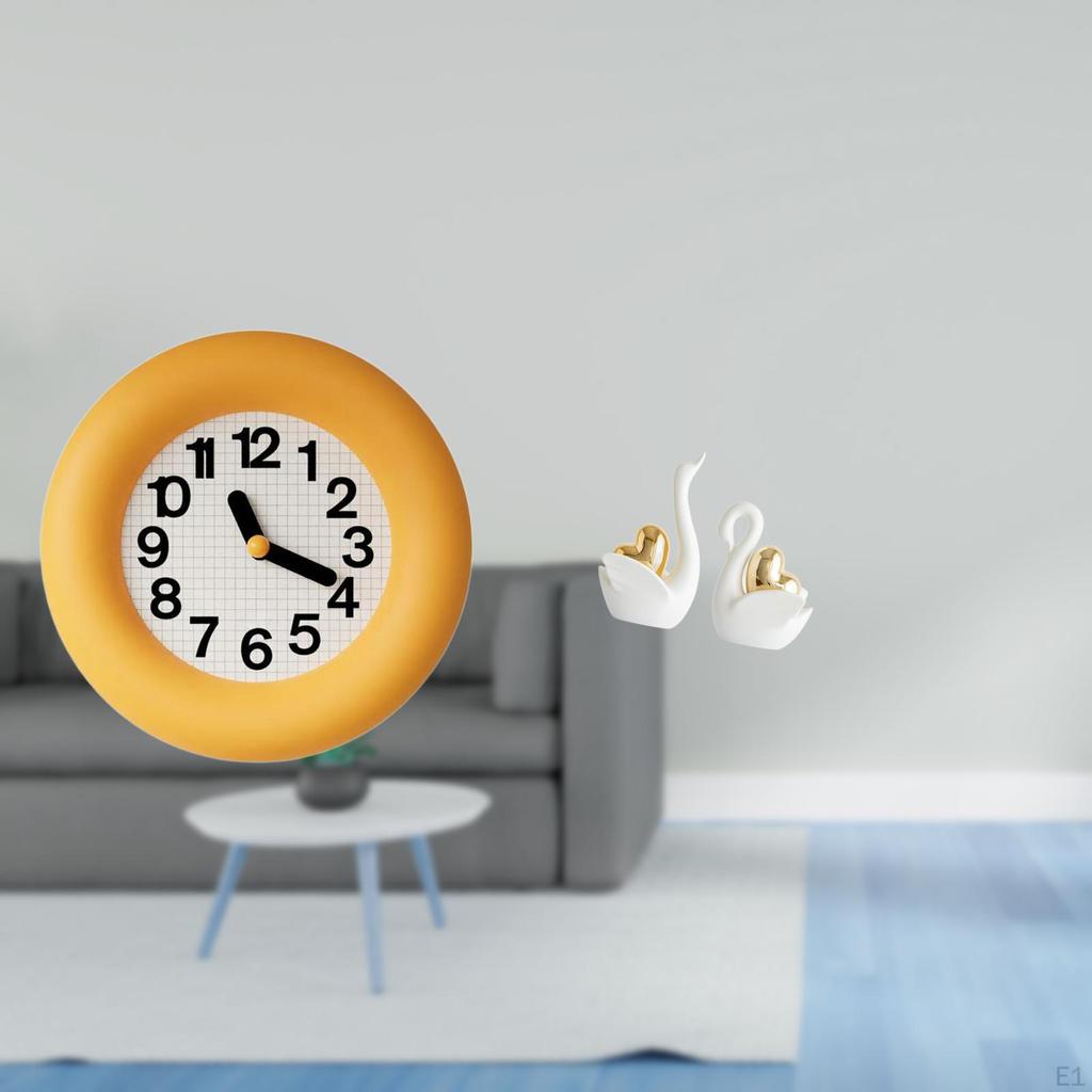 Contemporary Silent Wall Clock And Swan Figurines Set Elegant Analog Wood with Artistic