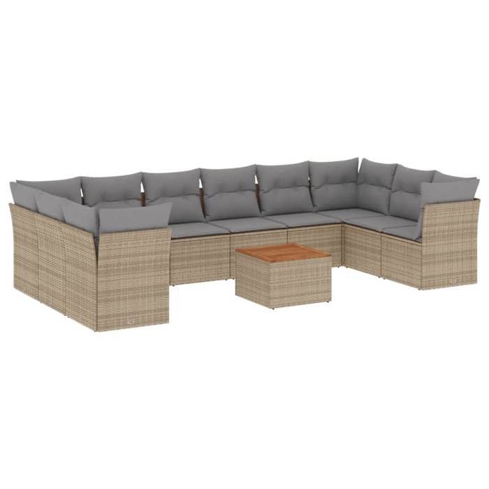 VidaXL Garden Lounge Set 11 Pcs with Beige Cushions Wicker 3223833