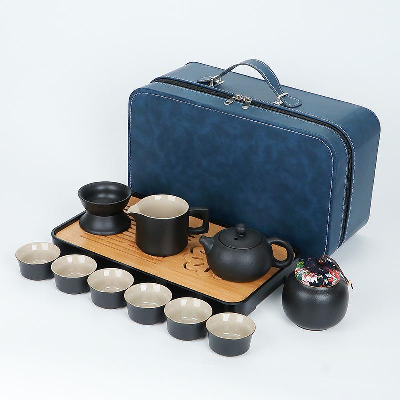 Travel tea set Outdoor portable teapot Household Kung Fu tea set Tea tray Ceramic business gift