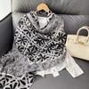 Wind new geometric color matching printed scarf summer fresh flower cotton and linen feel sunscreen shawl