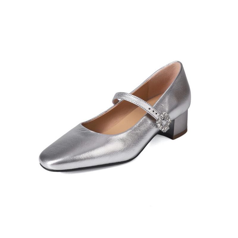 New fashion medium heel single shoes women's round head solid color casual soft sole large size shoes non-slip beef tendon sole four seasons small