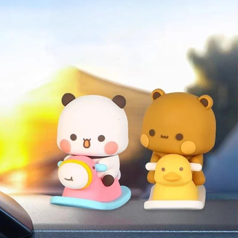 Cute Bubu Dudu Panda Bear Figure Kawaii Cartoon Panda Model Creative Animal Car Ornaments Collectible Bear Ornament Gift