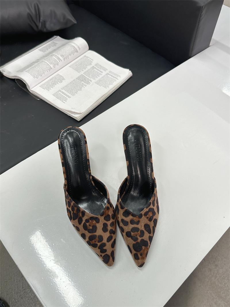 

Pointed high heels shoes women s new outer wear suede temperament thin heel bag head slippers 42 леопард друку кольору
