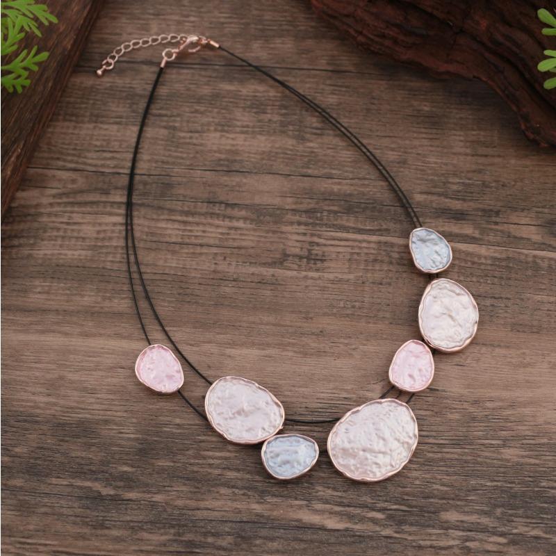 

Ladies Round Irregular Necklace Champagne colored oval