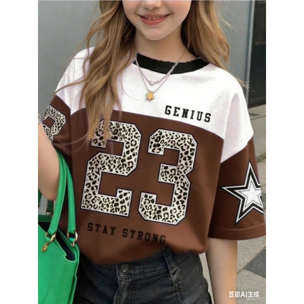 

Summer fashion NO.23 printed round neck women s loose short sleeved T-shirt XS