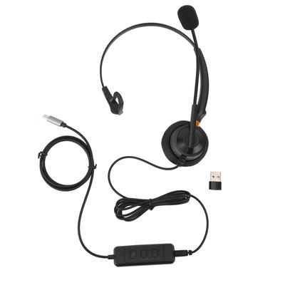 Telephone Headset with Microphone USB C To USB 3.5mm Noise Cancelling Single Ear Office Telephone