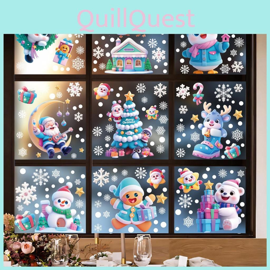 Decor Christmas Window Stickers Set With Snowflakes Snowman For Celebration