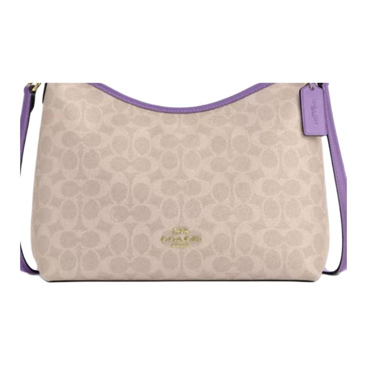 Coach Laurel 31 Logo Coated Canvas Tote Crossbody Bag Large Women bags Beige Purple CV975-IMY1K