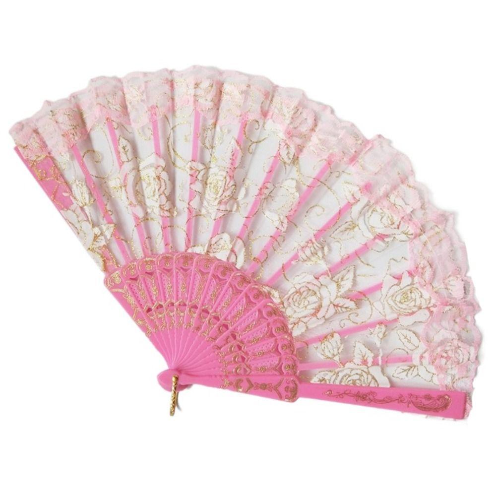 Handheld Ladies Lace Hand Fan Plastic Handle Dance Fan Ornaments Folding Fan  Summer