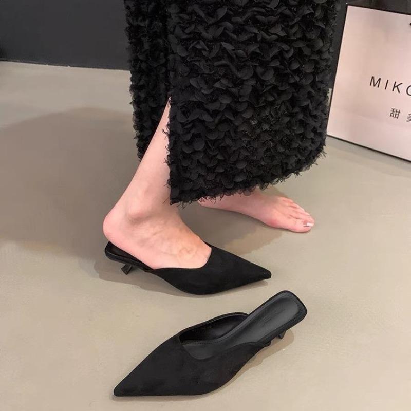 Fashion New Fashion Concise Pointed Toe Women Slippers Thin Low Heels Casual Party Pumps Slide Mules Shoes  Elegant Dress Shoes