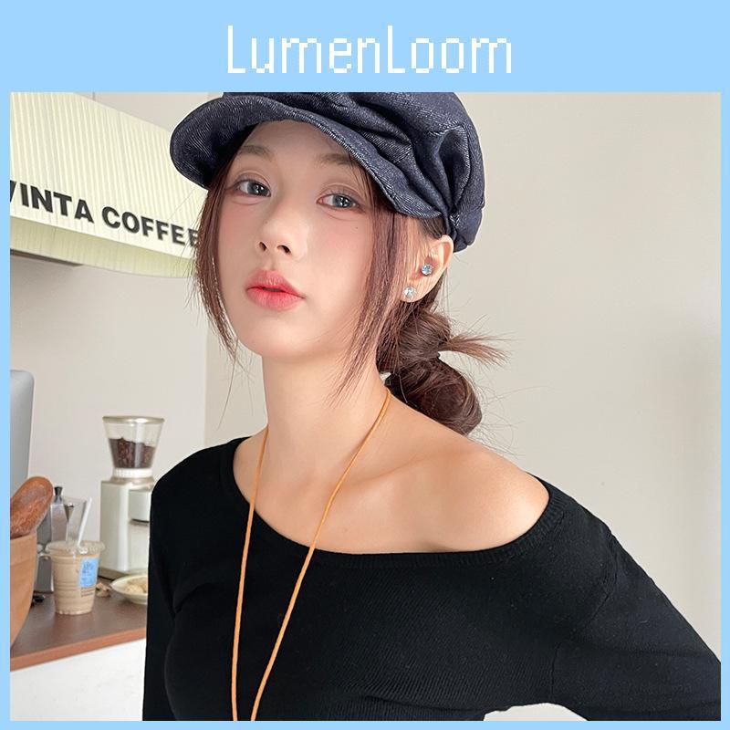 Simple Solid Color Pleated Design Women Casual Summer Denim Beret For Spring And Summer Sun Protection