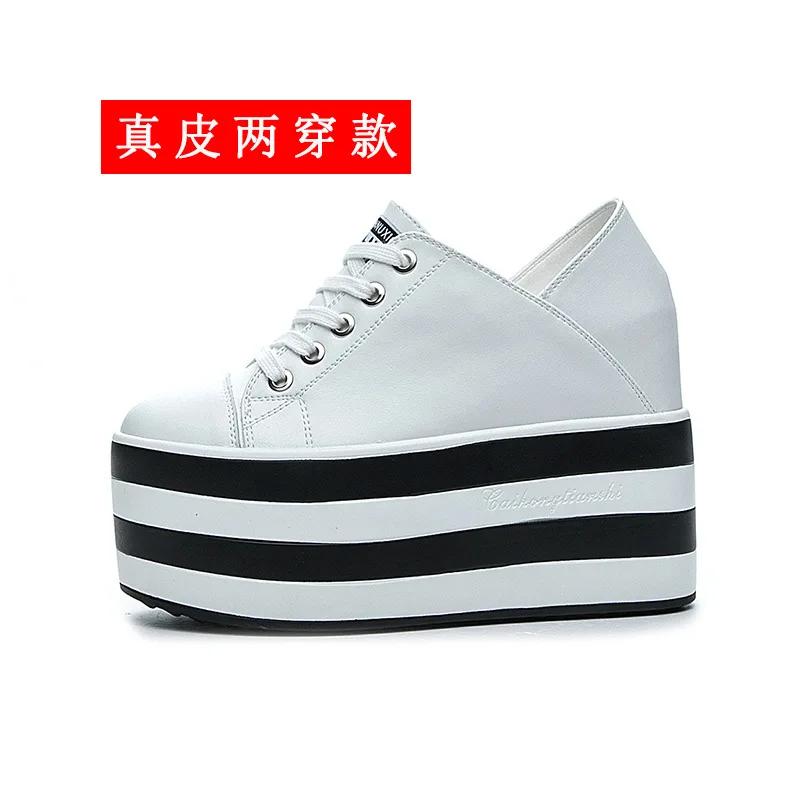 Mode 12 cm Super High Heel Weiße Sneaker für Damen Plateau Freizeitschuhe Echtleder Sneaker auf Plateau 2024 Frühlingneue Schuhe