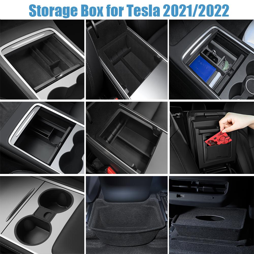 For Tesla Model 3  Model Y 2022 Storage Box Center Armrest Hidden Box Cup Holder Interior Organizer Car