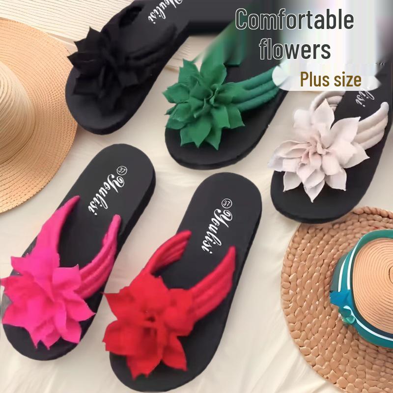 Unisex Plus Size Floral Toe Post Flip-Flops for Summer