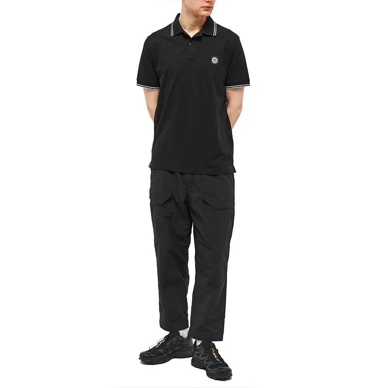 STONE ISLAND Ss23 Striped Trim Polo Shirt Men Tops Black 10152SC18-A0029