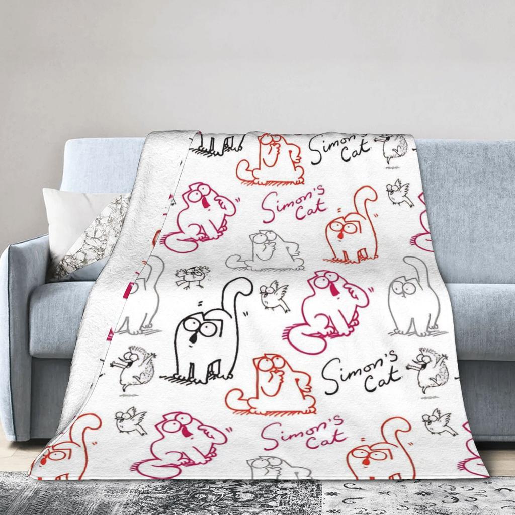 Simons Cat Humorous Cat Flannel Blankets Novelty Throw Blankets for Home Hotel Sofa 125*100cm Bedspreads,