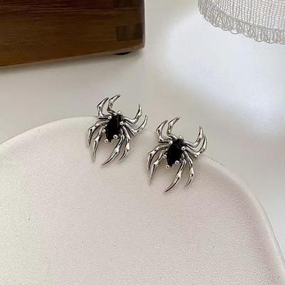 Boucles d'oreilles gothiques en forme d'araignée pour femmes, design rétro, boucles d'oreilles à tige en zircon noir, bijoux de fête, accessoires d'Halloween, cadeaux