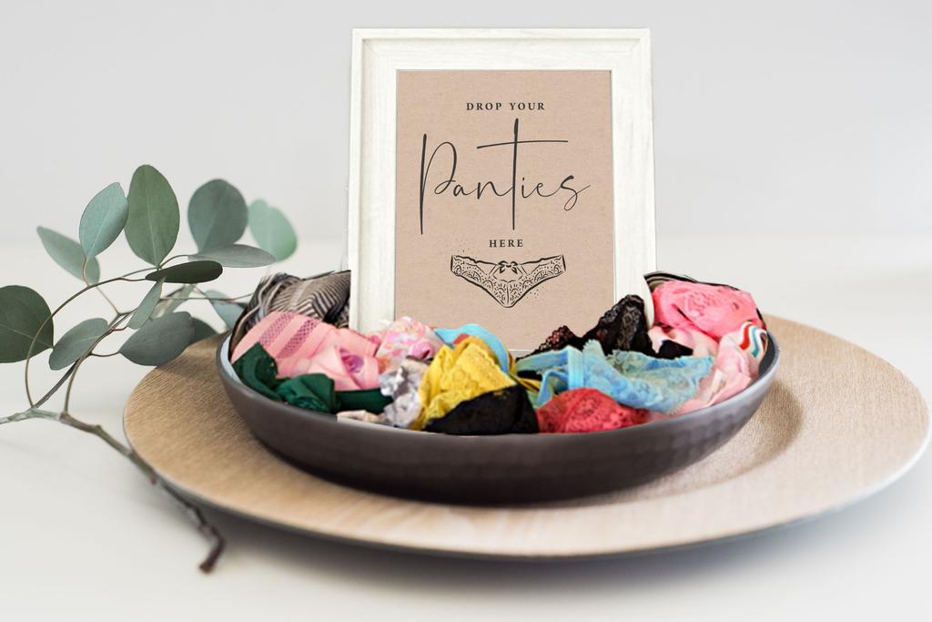 Inkdotpot Beige Drop Your Panties Bachelorette Party Panty Game Rustic Kraft Paper Bridal Shower Game 1 SignA    30 Size