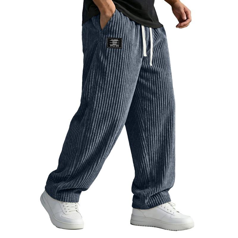 Men's American-style Embroidered Black Label Loose Straight-fit Casual Pants with Vertical Stripes Casual Pants