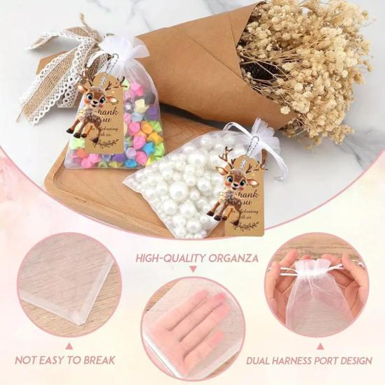10 Sets Christmas Party Favors Cute Deer Acrylic Hanging Ornaments with Thank You Tags And Gift Bags Christmas Souvenirs Gifts for Party Decor