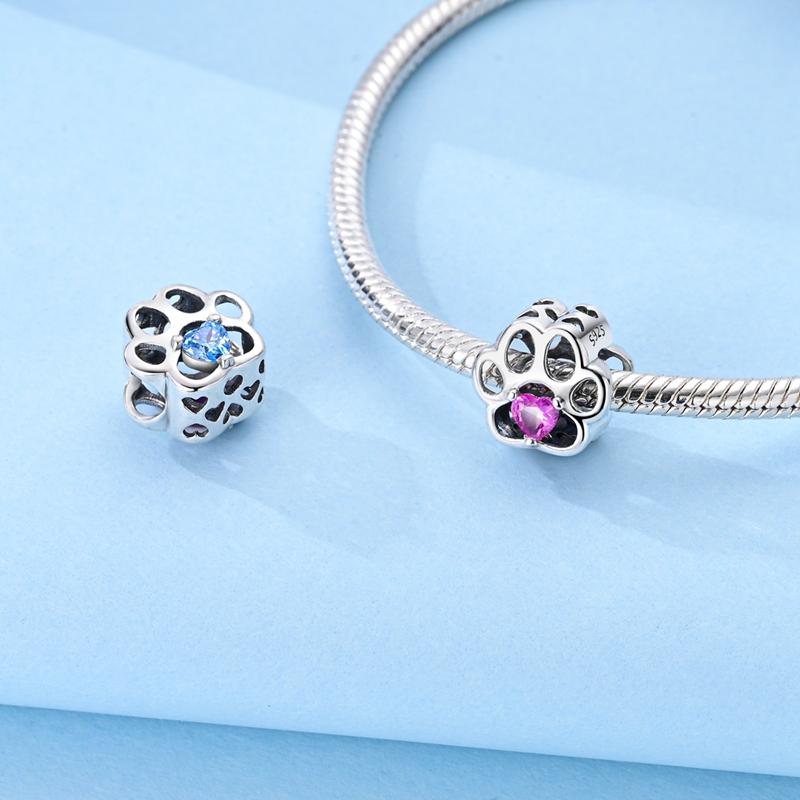 Pingentes Cobre Oco Estampa de Patinha Zircônia Rosa Gato Cachorro Contas Encaixe Pulseira Joias Femininas Diy Acessório de Presente Fino