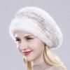 Heißer Verkauf Winter Damen Natürliches Nerzfell Mützen Hut Gestrickt Warm Gestreift Echtes Nerzfell Mützen Damen Gute Elastizität Echter Nerzfell Hut
