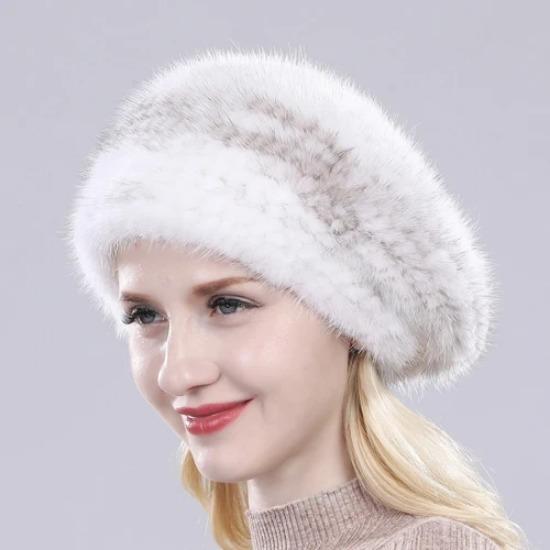 Heißer Verkauf Winter Damen Natürliches Nerzfell Mützen Hut Gestrickt Warm Gestreift Echtes Nerzfell Mützen Damen Gute Elastizität Echter Nerzfell Hut