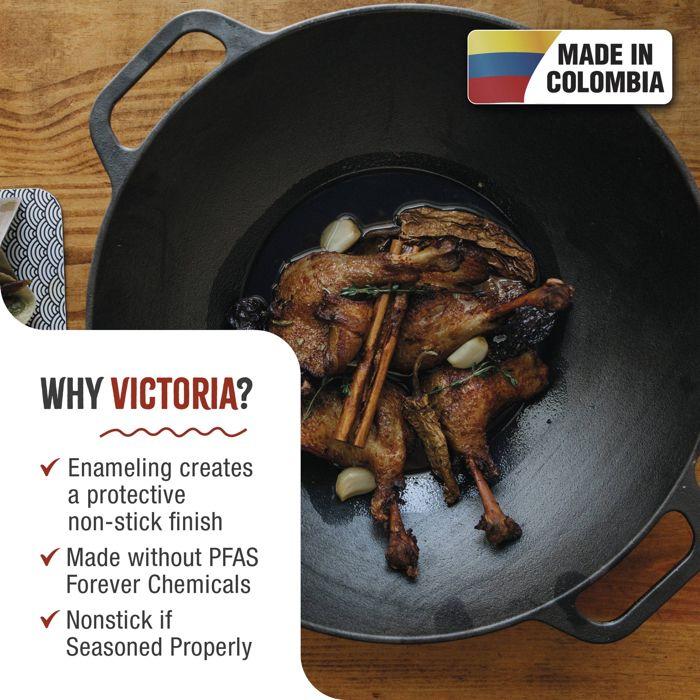 Wok en Fonte Émaillée Induction 35,5cm, Convient pour le Feu, Barbecue, Four Victoria 30926 Noir