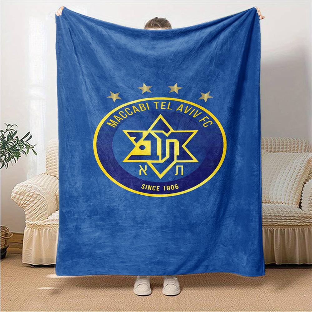 Couverture en Flanelle Imprimée Maccabi Tel-Aviv FC Haute Qualité Chaude Confortable Couverture pour Toutes les Saisons Parfaite pour les Cadeaux Décoration Intérieure