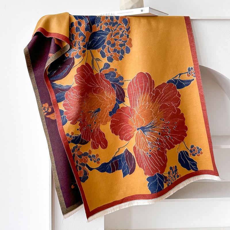 Girl Style Mori Contrasting Colors Double-Sided Imitation Cashmere Scarf Winter High-End Warm Shawl