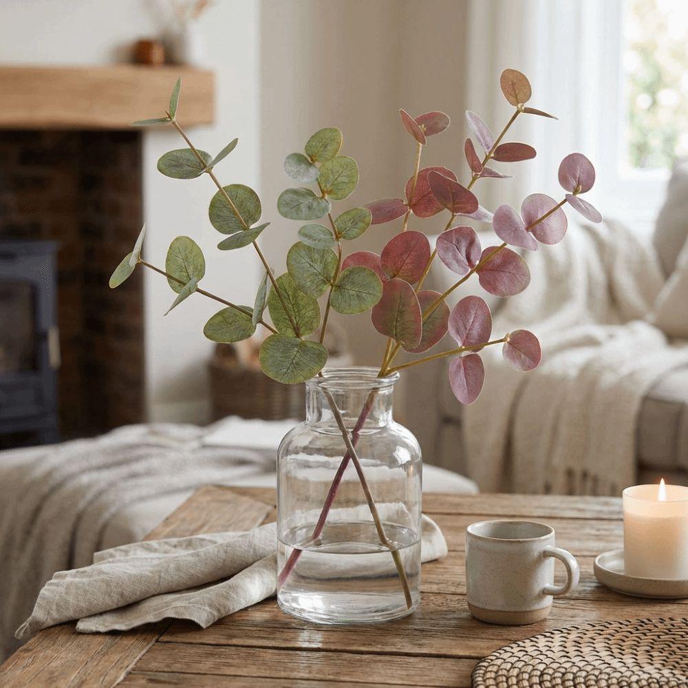 Plastic Fake Plants Background Flower Silk Eucalyptus Leaf Artificial Eucalyptus  Home Decoration