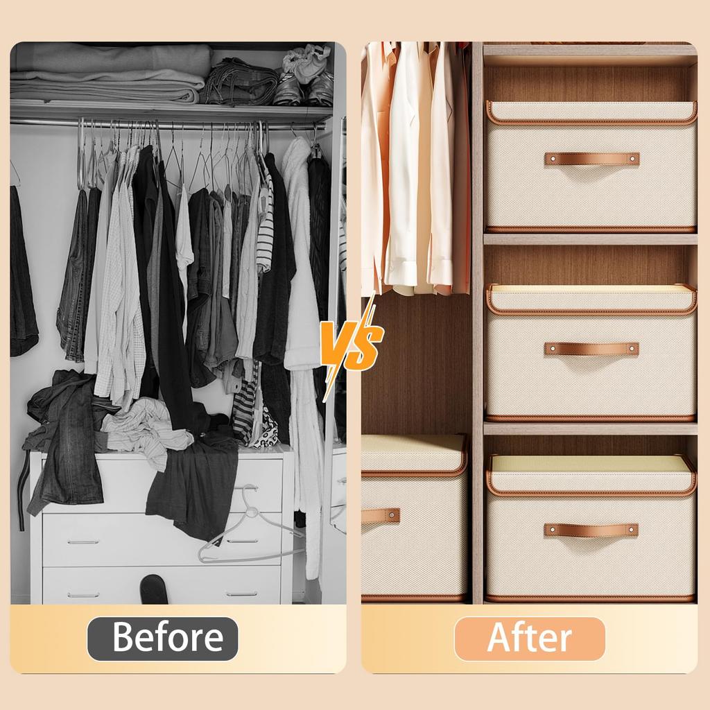 Storage Bins with Lids, Collapsible Closet Organizer Container, Fabric Organizer Box with Handles, Storage Boxes for Clothes